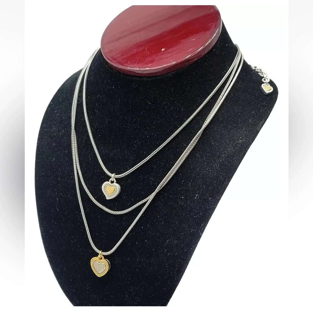 BRIGHTON Layered Necklace Choker Heart Pendants Reversible Love Fashion Jewelry - Picture 2 of 10